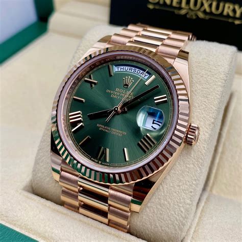 rolex day date rose gold green price|Rolex Day-Date 40 everose.